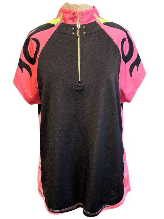 jamie sadock Tops - Jamie Sadock Top Womens L Pink Black Flame Zip Mock Neck Y2K Golf Athletic Shirt